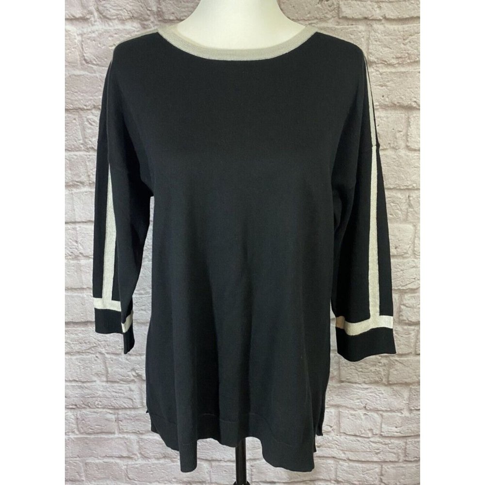 NEW Isaac Mizrahi‎ Live Silk Blend Sweater Womens M Black Gray Pullover 9005